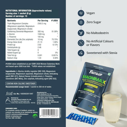 Fast&Up Magnimax - Triple Magnesium Bisglycinate, Citrate, Aspartate - Lime & Lemon Flavour