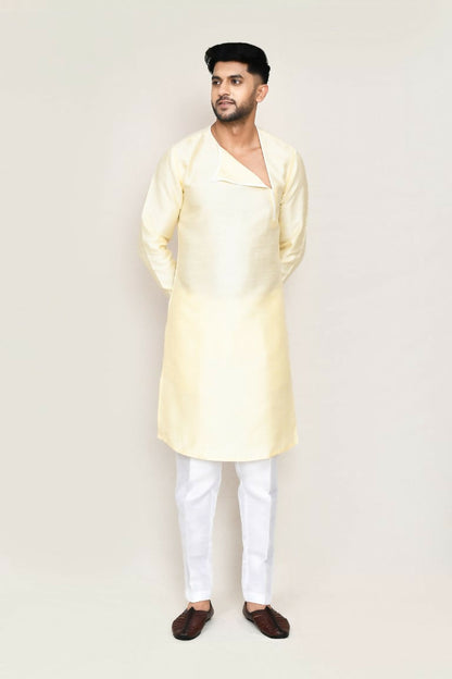 Joban Fashion Beige Colored Art Silk Fabric Kurta With Straight Fit Pant
