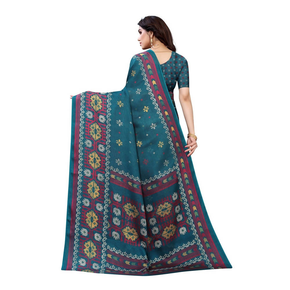 Vamika Printed Jute Silk Green Saree (Namita Green)