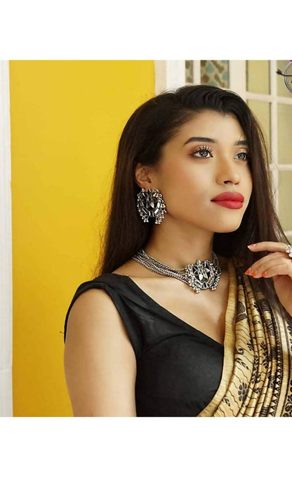 Mominos Fashion Silver color Necklace with Mirror work Mangalsutra