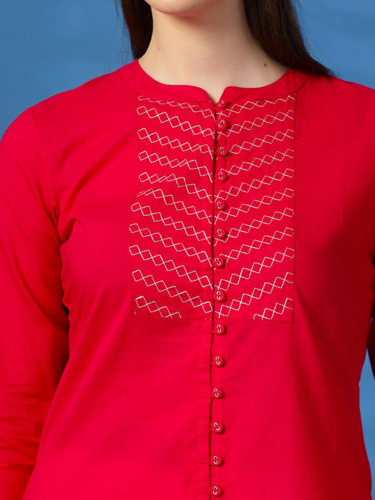 Sangria Women Embroidered Cotton Top