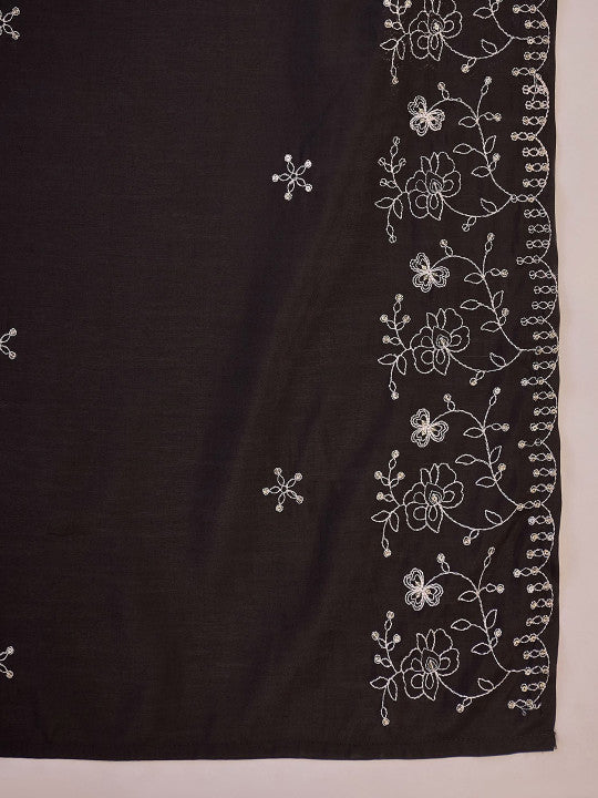 Sangria Women Floral Embroidered Silk Kurta with Trousers & Dupatta