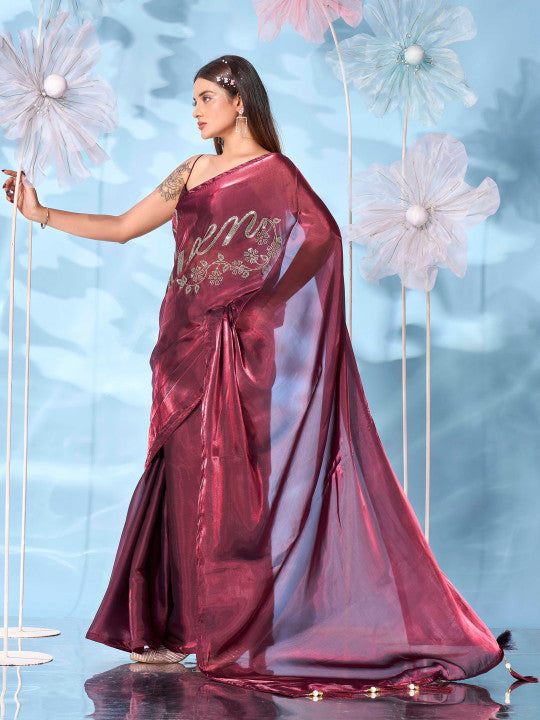 Tikhi Imli Embellished Embroidered Satin Designer Saree