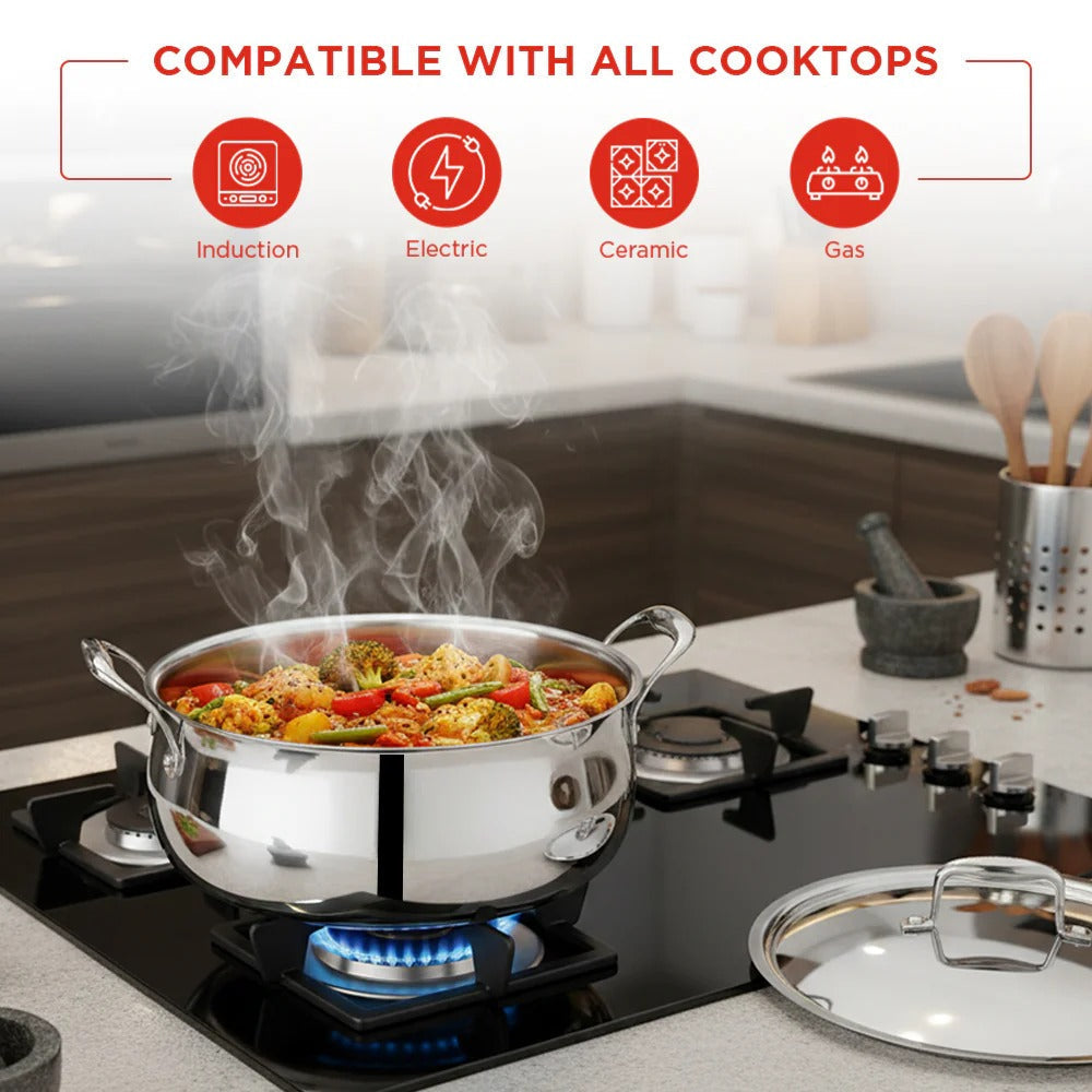 Vinod Chef's Lagan Platinum Triply Stainless Steel Shallow Pot