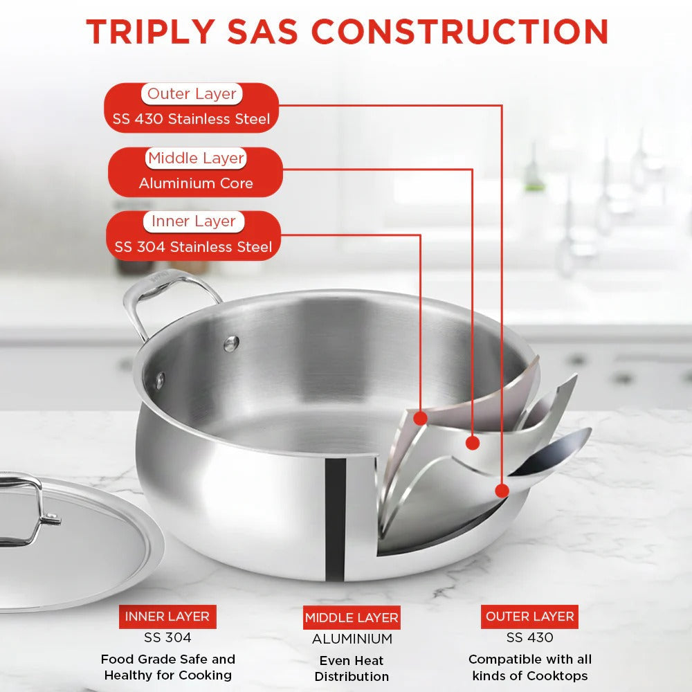 Vinod Chef's Lagan Platinum Triply Stainless Steel Shallow Pot