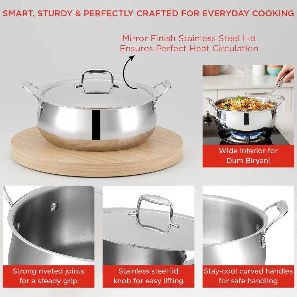 Vinod Chef's Lagan Platinum Triply Stainless Steel Shallow Pot