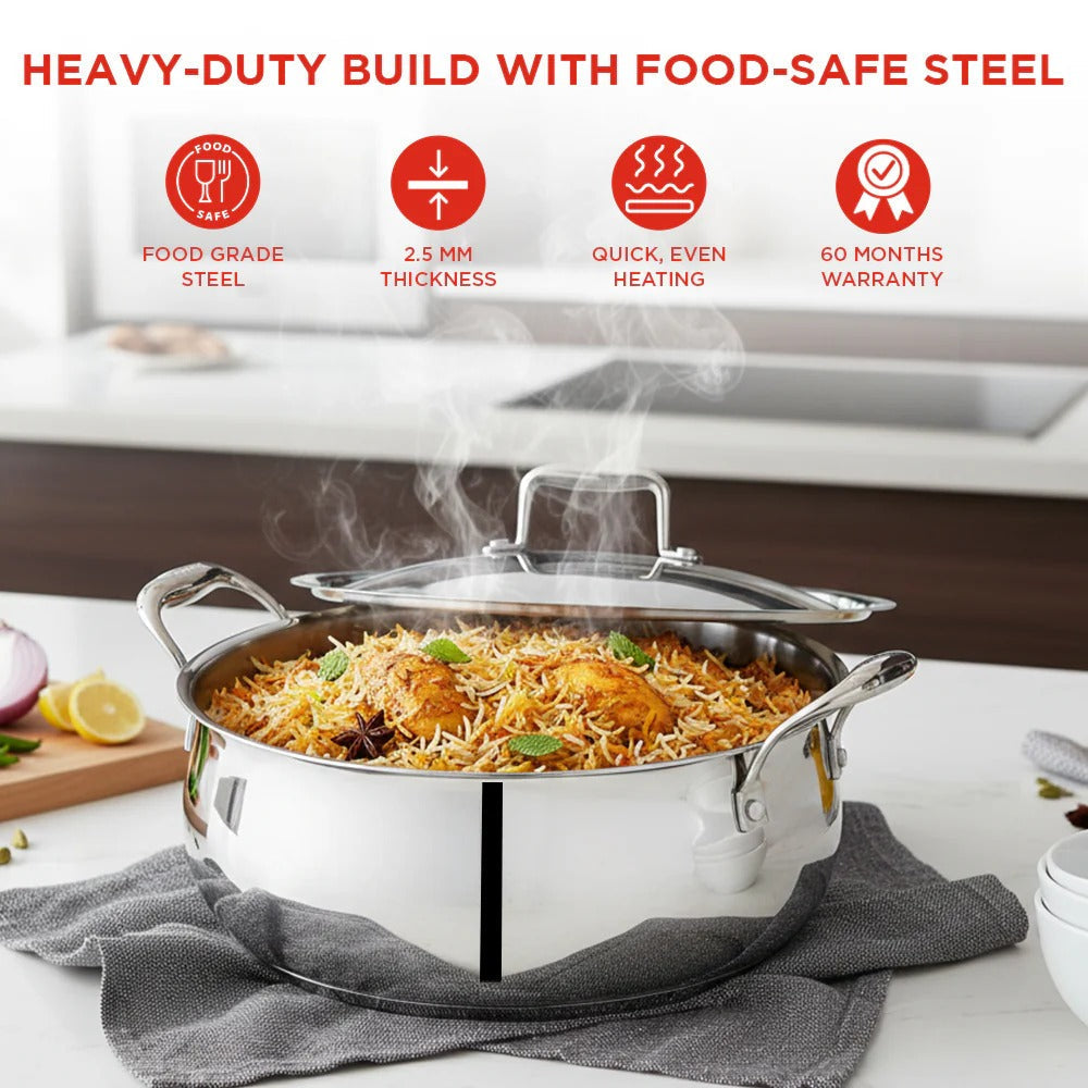 Vinod Chef's Lagan Platinum Triply Stainless Steel Shallow Pot