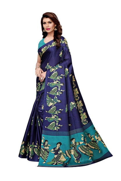 Vamika Navy Blue & Sky Blue Kalamkari With Jhalar Khadi Silk Saree