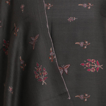 Nizalia Handmade Paper Mache Soozni Work Dark Grey Pashmina