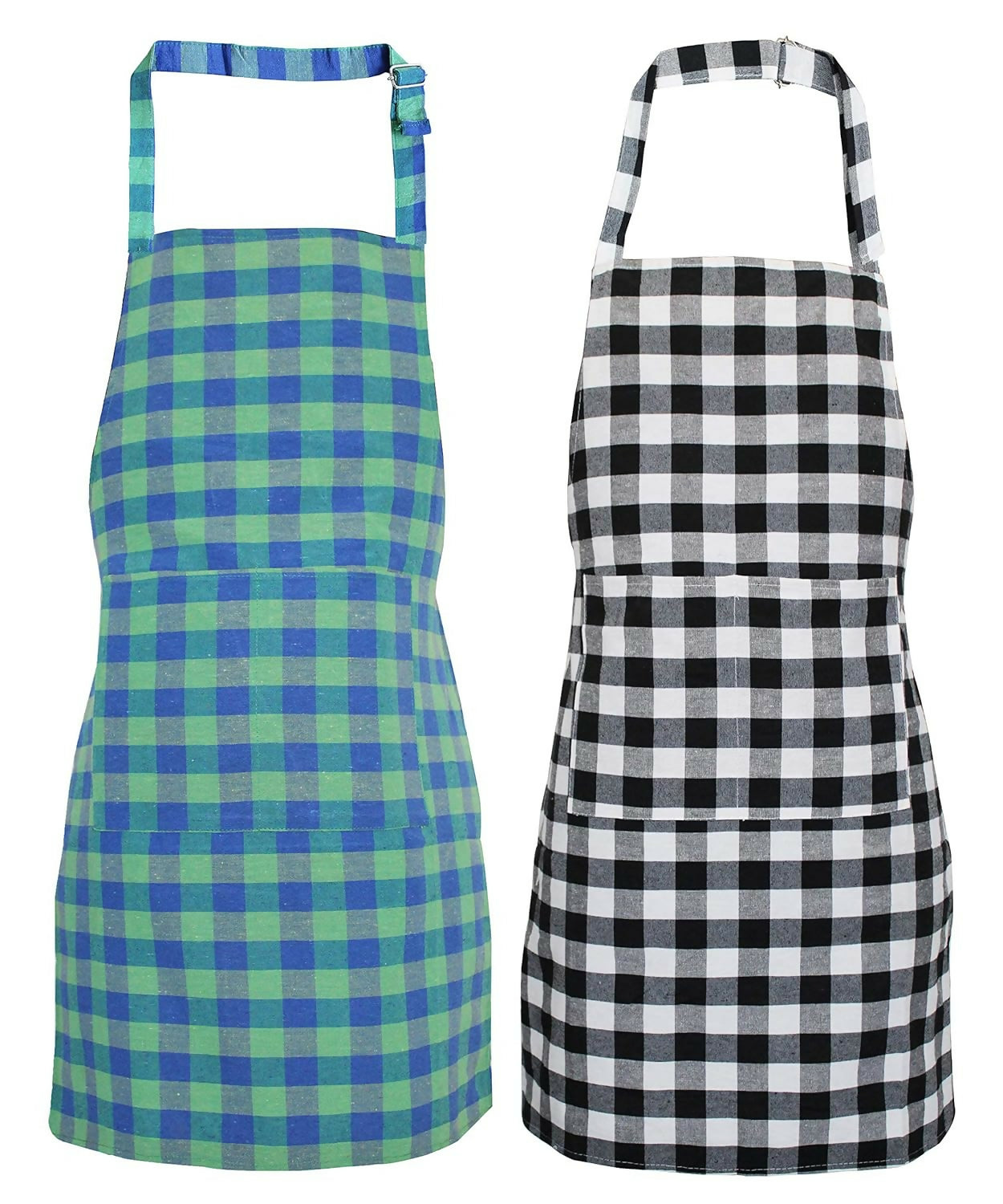 Glun Waterproof Unisex Kitchen Checkered Design Apron-Multicolour (Pack Of 2)