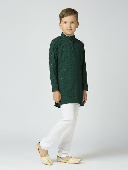 Joban Fashion Kids Island Full Sleeves Cotton Kurta and Pyjama Set with Sequin work - Green