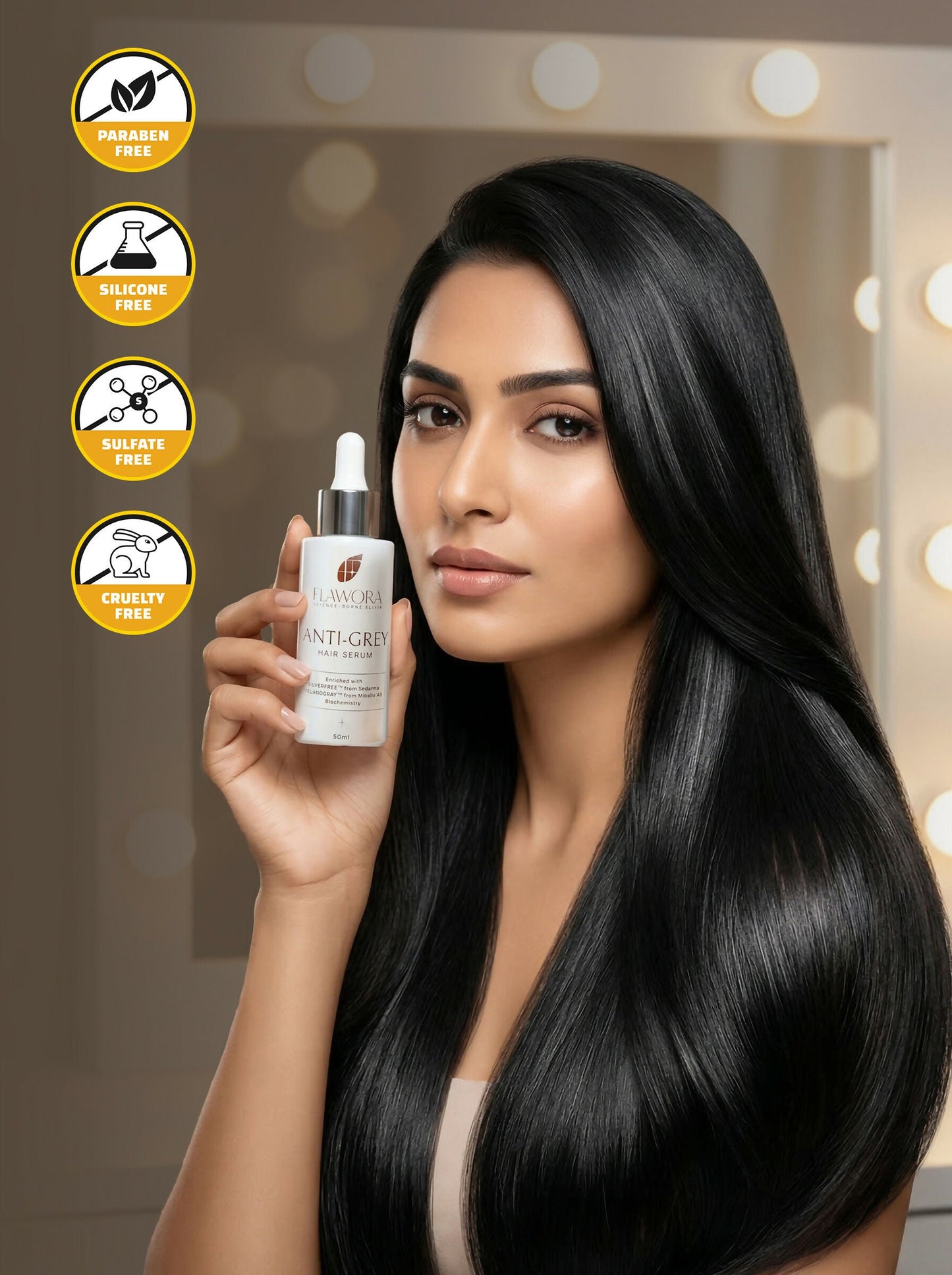 Flawora Set of Anti-Grey Hair Serum and Golden Glow Face Serum
