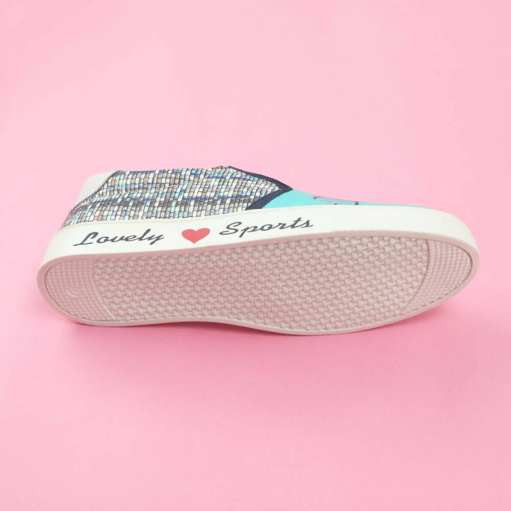 Tiny Bugs Girls Flower Printed Slip Ons Sneakers - Sky Blue