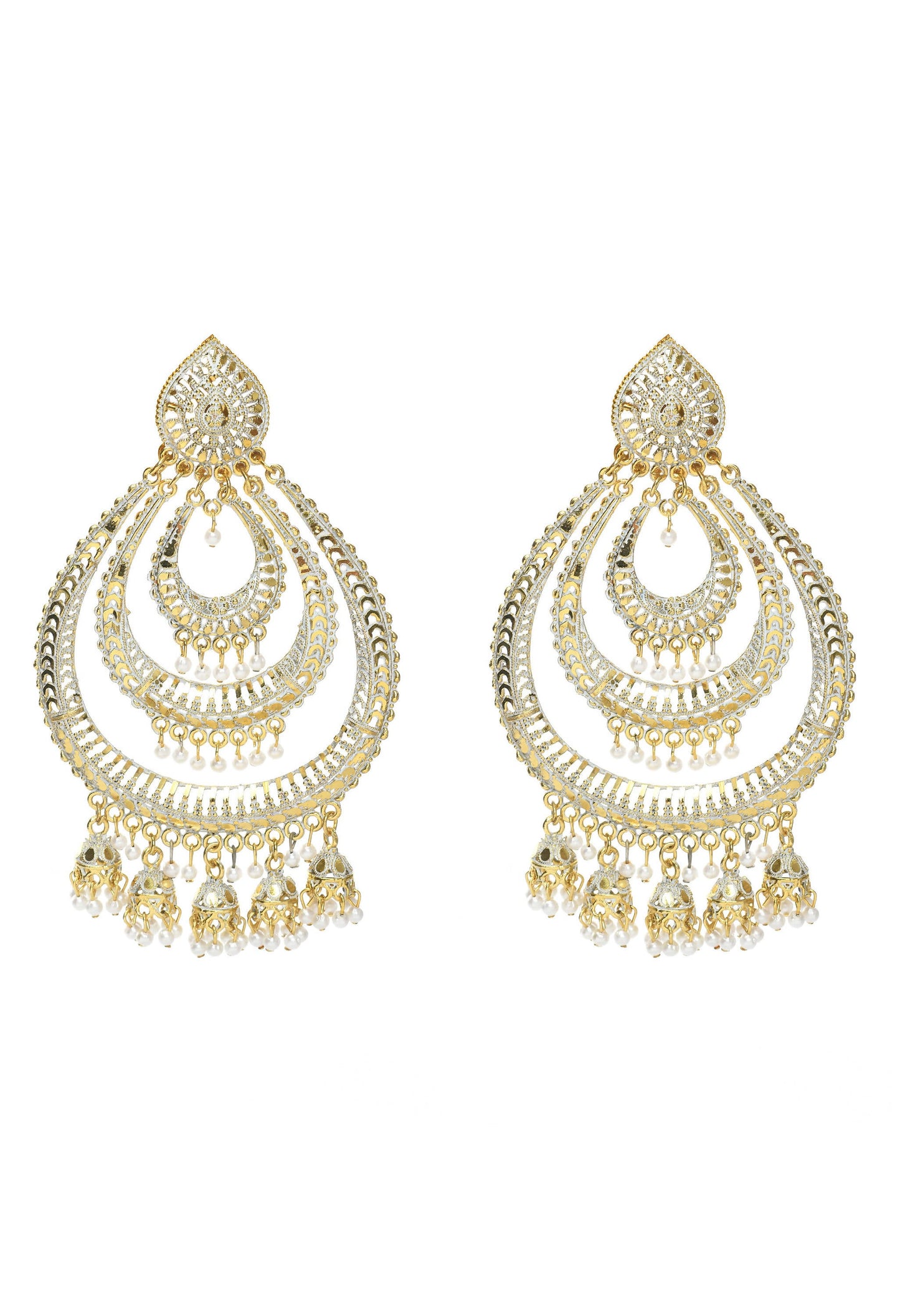 Mominos Fashion Johar Kamal Triple Circle White With Red Golden Big Size Earrings