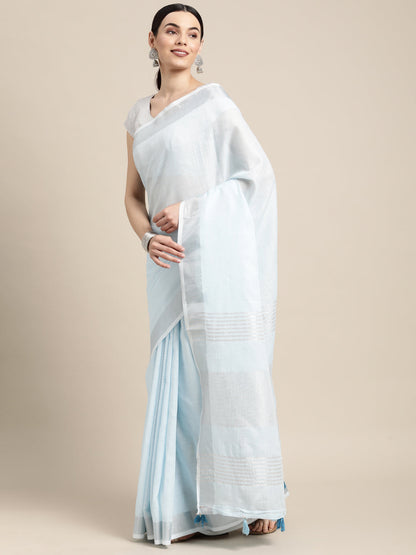 Anaita Blue Linen Saree With Blouse