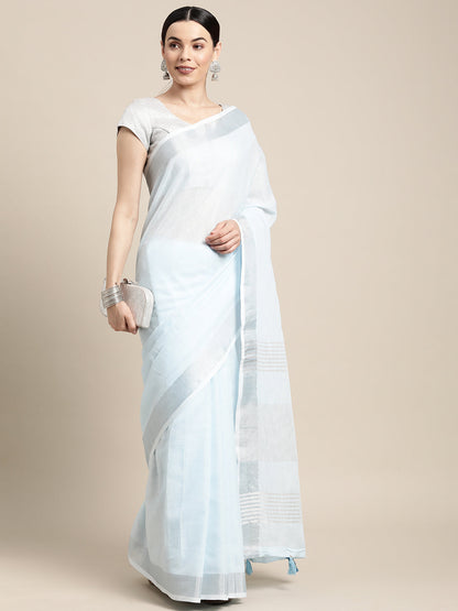 Anaita Blue Linen Saree With Blouse