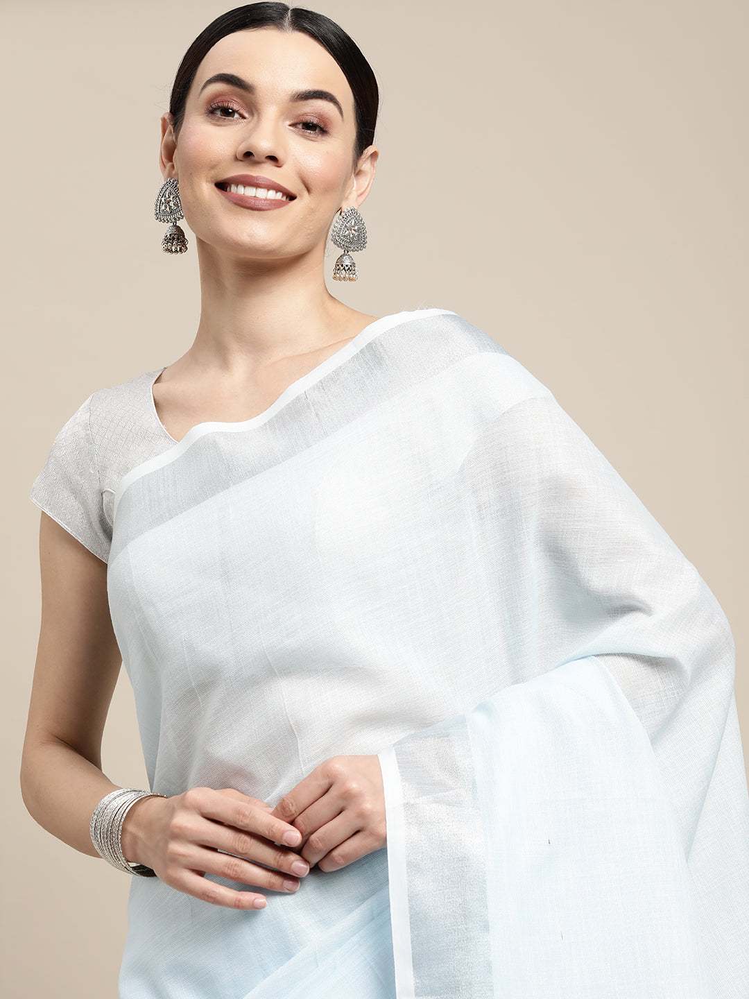 Anaita Blue Linen Saree With Blouse