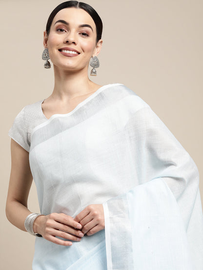 Anaita Blue Linen Saree With Blouse