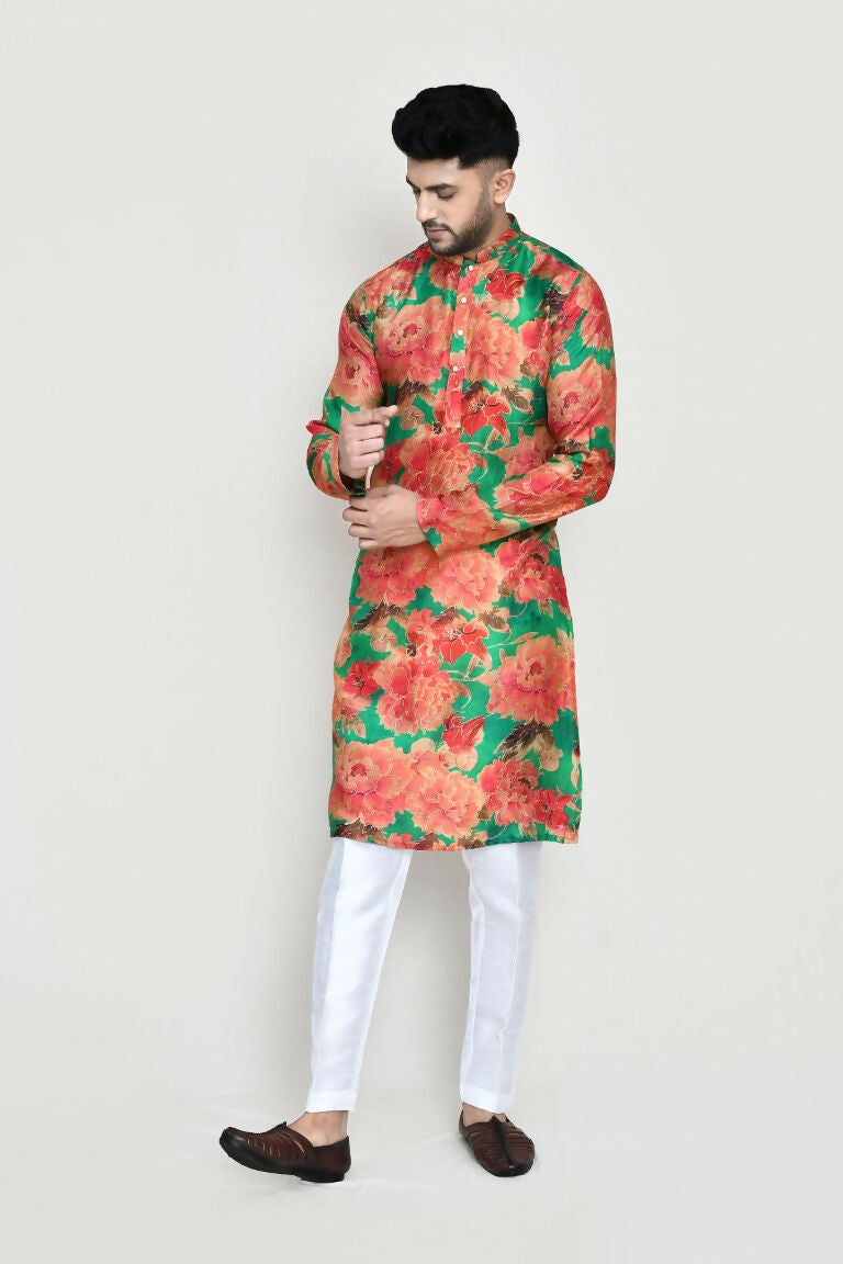 Joban Fashion Green Colored Modal Silk Fabric Kurta With Straight Fit Pant