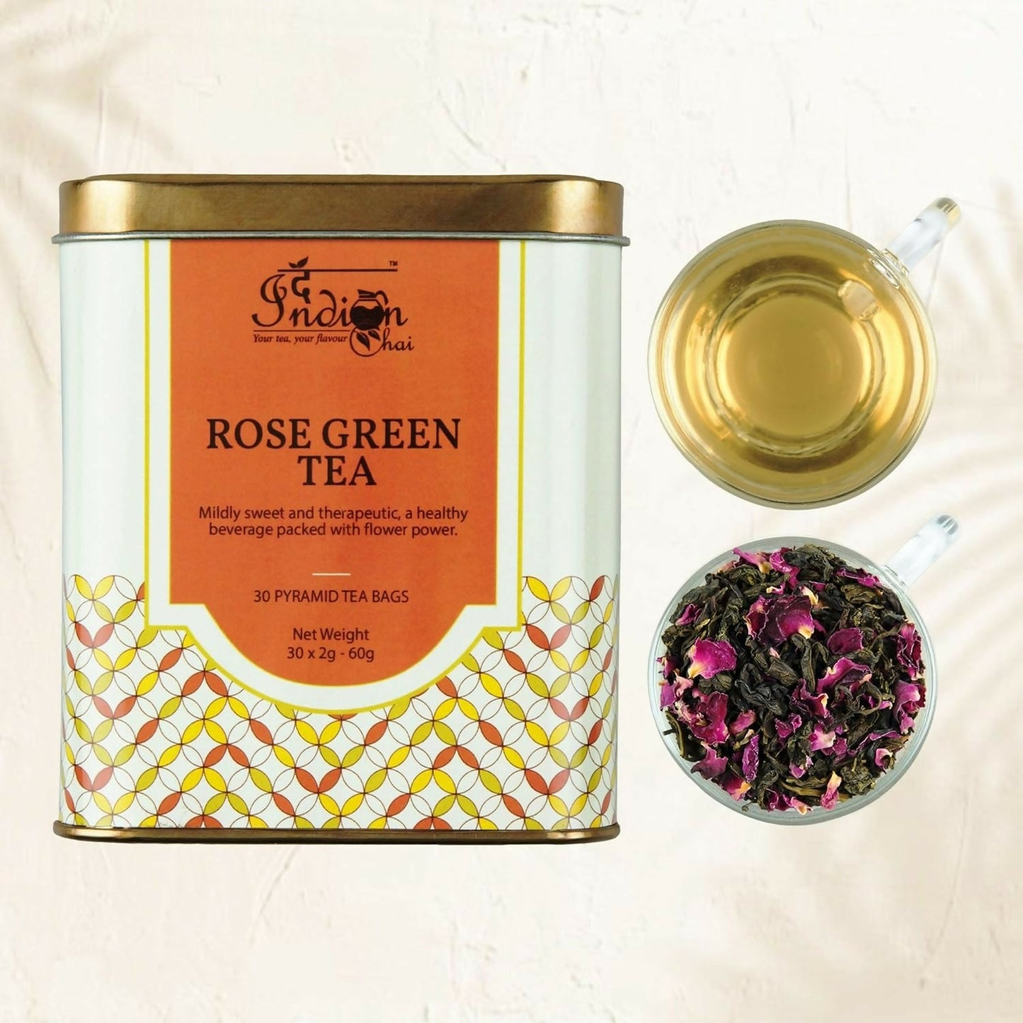 The Indian Chai - Rose Green Tea 30 Pyramid Tea Bags