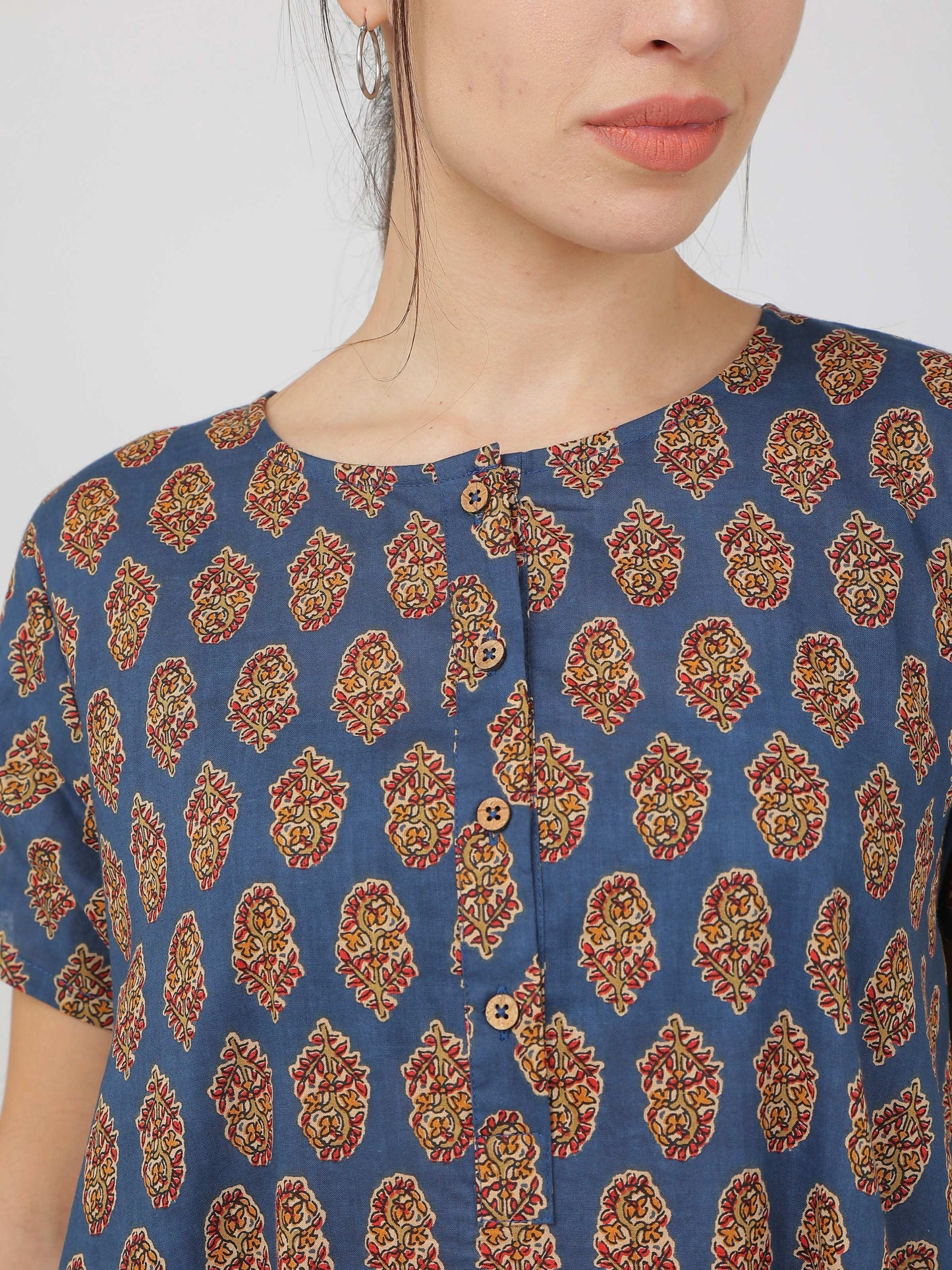 Breathables Women Cotton Printed Loungewear Nightie Blue I Night Wear | Nighty | Jaipuri Print