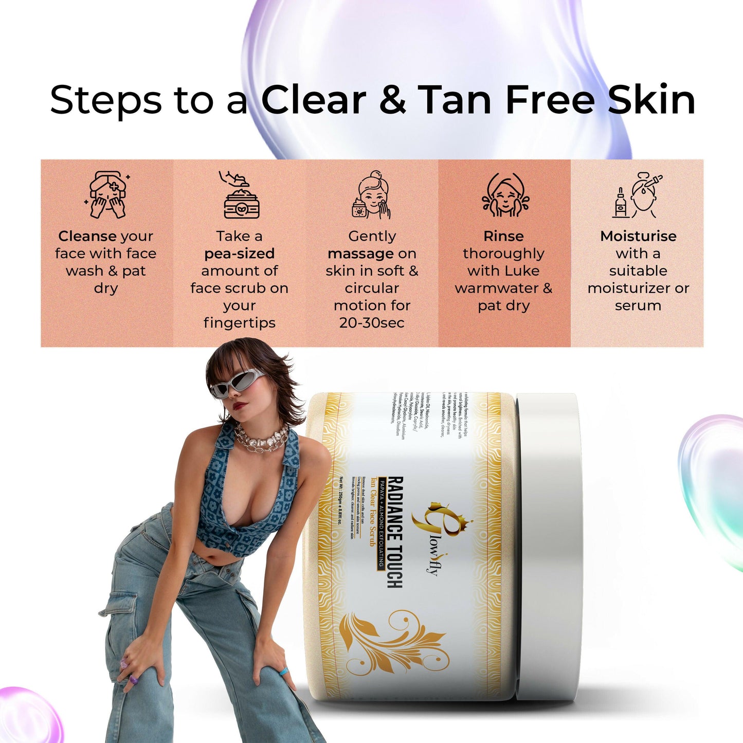 Glowifly Radiance Touch Tan Clear Face Exfoliating Scrub - Papaya Scrub for Face