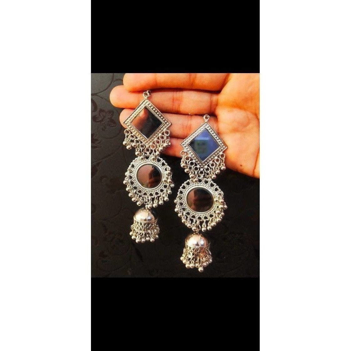 MS Fashion India Muskan Fancy Oxidized Mirror Jhumki Earrings