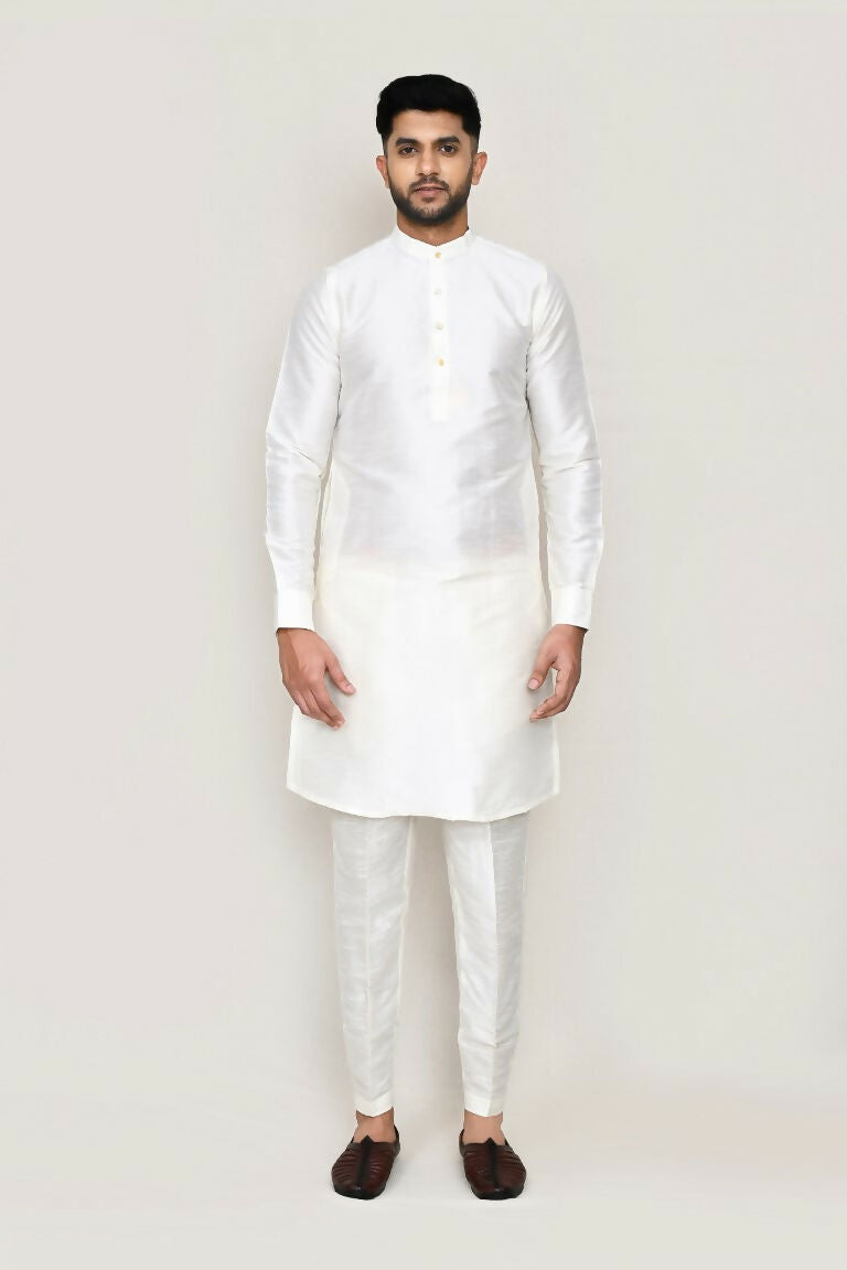 Joban Fashion White Colored Art Silk Fabric Kurta, Jacket With Straight Fit Pant