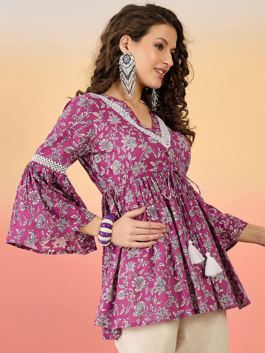 Sangria Floral Printed Cotton Top