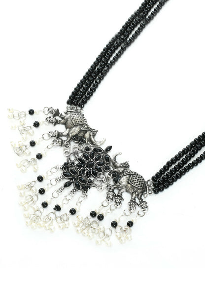 Mominos Fashion Johar Kamal Silver-Plated Brass Finish Elephant Desgin Choker For Women (Black)