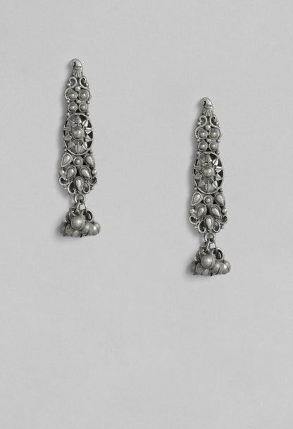 Mominos Fashion Johar Kamal Oxidised Silver-Plated Brass Finish Temple Jewellery with Earrings For Women