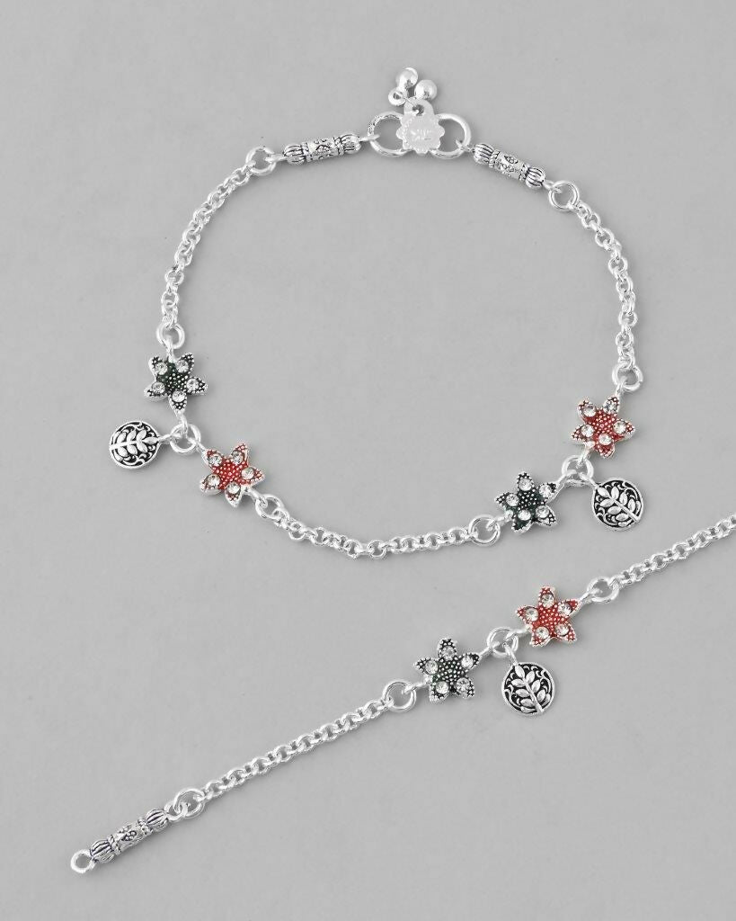 VOJ Set of 2 Traditional Flower Shaped Designer Anklet