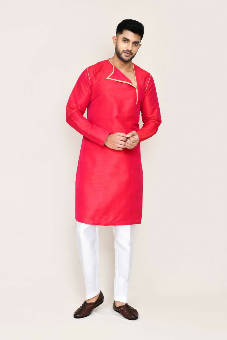 Joban Fashion Pink Colored Art Silk Fabric Kurta With Straight Fit Pant