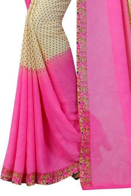 Vamika Pink and White Georgette Printed Contemporary Saree (PADING PINK)