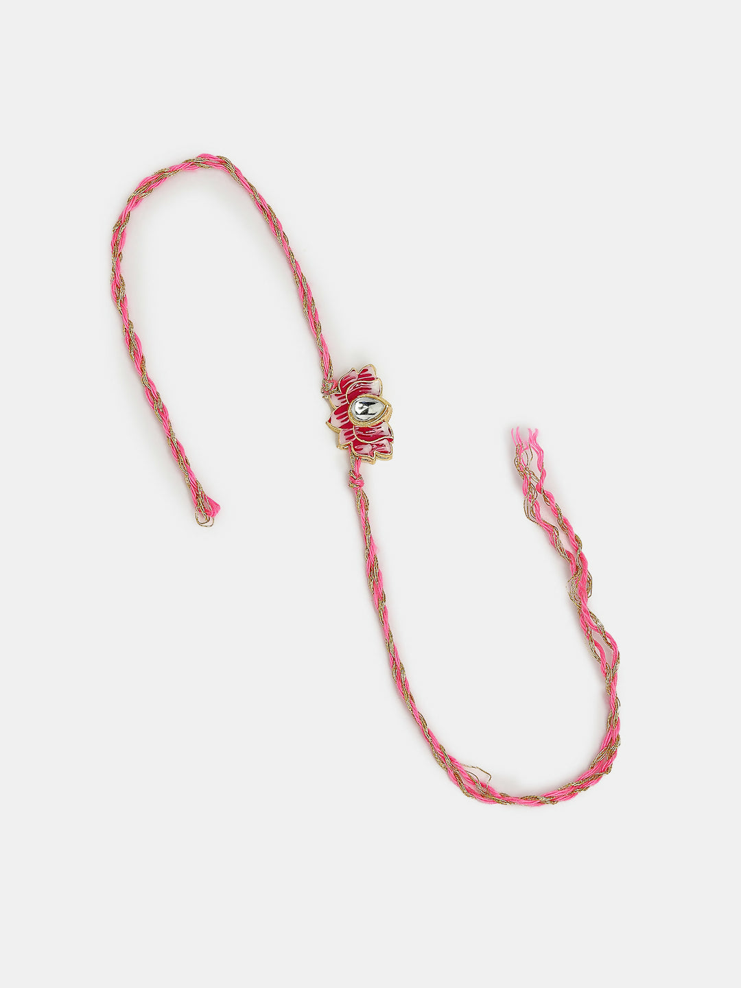 NVR Women & Men Set of 2 Pink Lotus Shape Kundan Stone-Studded & Beaded Bhaiya Bhabhi Rakhi With Roli Chawal & Chocolate