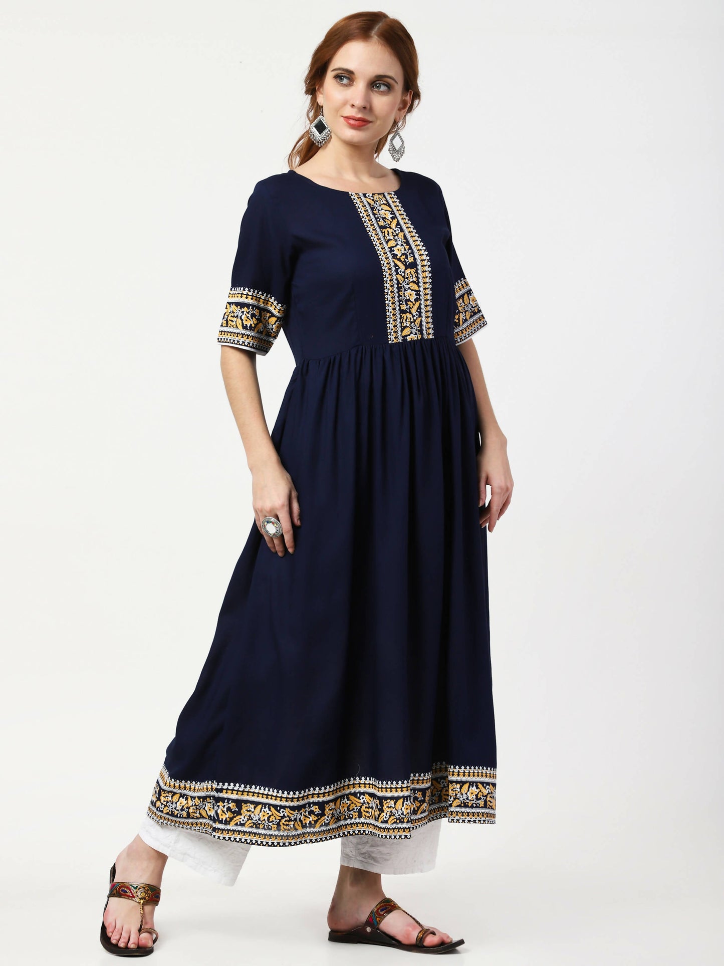 Cheera Embellished Party Wear Anarkali Dress - Navy Blue