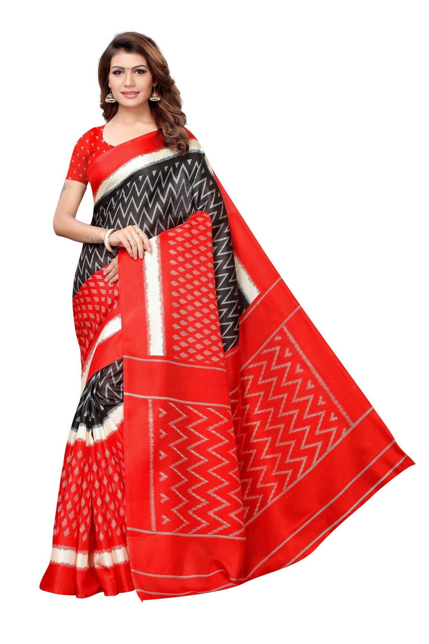 Vamika Red Kalamkari With Jhalar Khadi Silk Saree In Latest Fashion