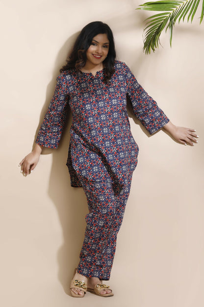 Breathables Geometric Cotton Co-Ord Set – Blue