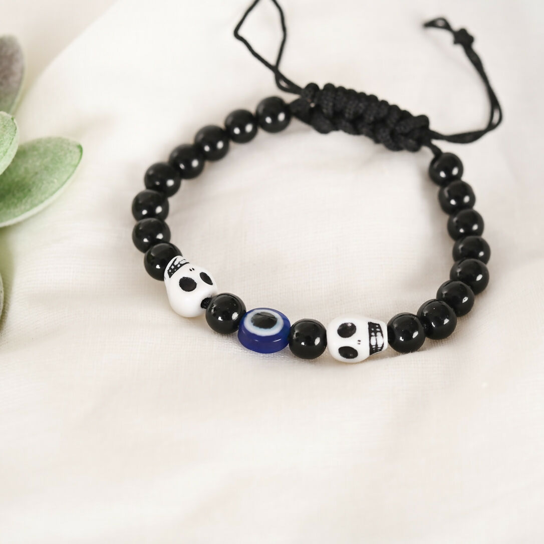 NVR Women & Men Black Evil Eye Rakhi With Roli Chawal