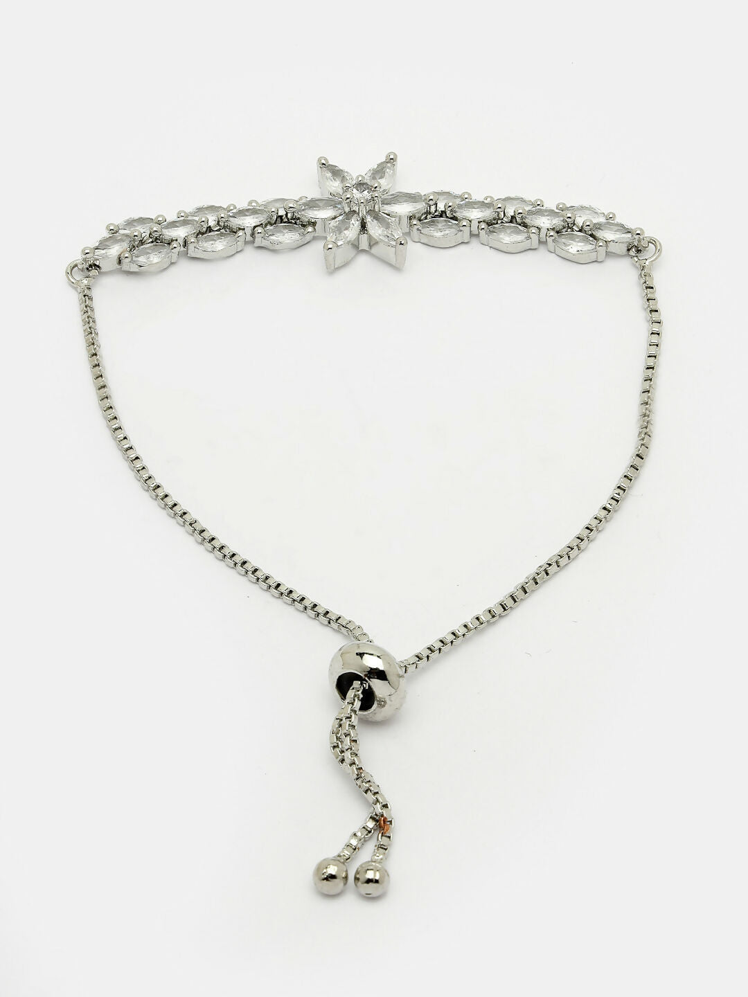 NVR Women Silver-Plated American Diamond Studded Rakhi With Roli Chawal