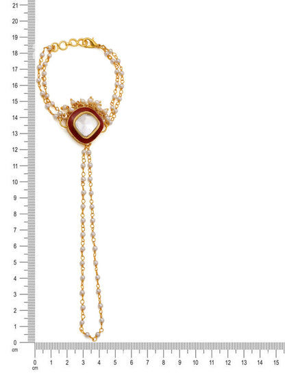 Ruby Raang Gold Red Meenakari Kundan Haath Phool