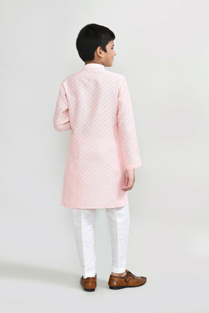 Joban Fashion Cotton Silk Peach Kurta With Straight Fit Pant