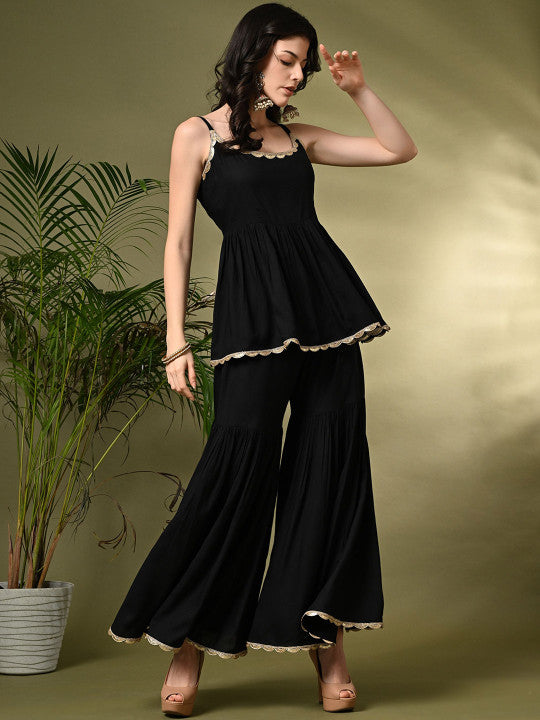 Sangria A-Line Kurti With Sharara & Dupatta