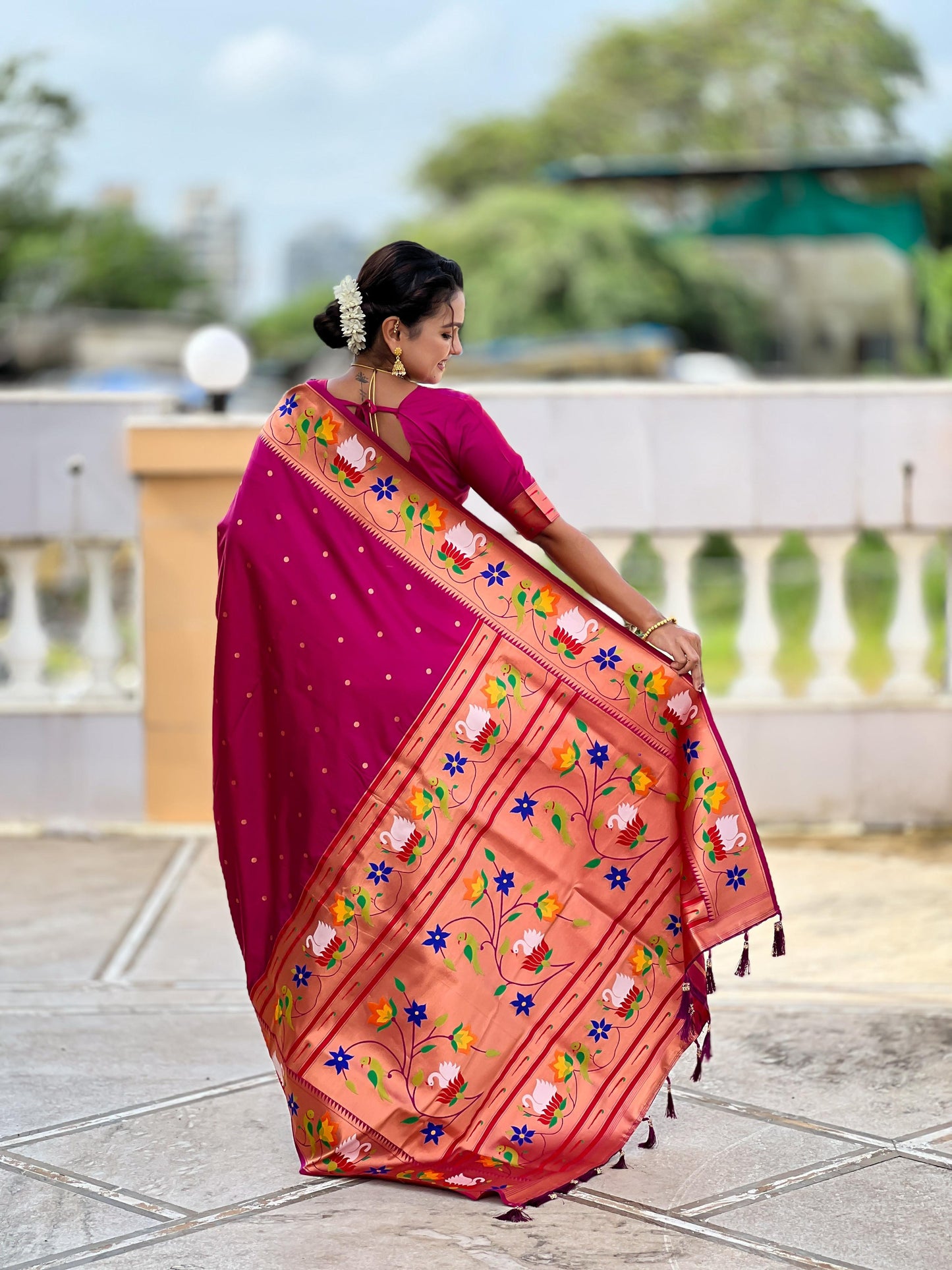 Mameraa Sarees Wine Faux Banarasi Silk Saree With Paithani Rich Weaved Pallu And Blouse-Wine