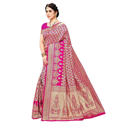 Vamika Pink Banarasi Jacquard Weaving Saree