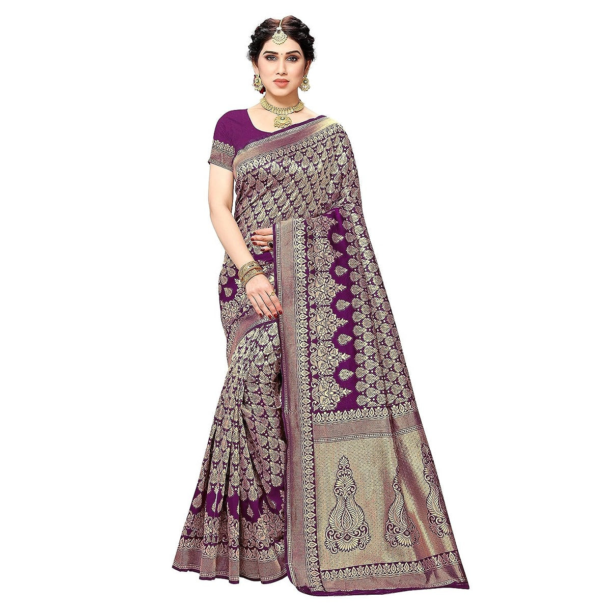 Vamika Purple Banarasi Jacquard Weaving Saree