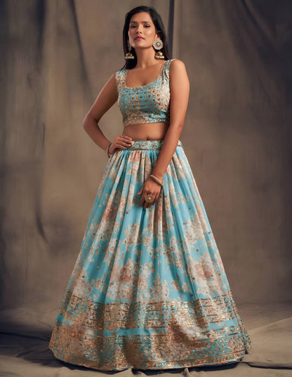 Lehenga Mart Designer Bollywood Style Wedding Wear Lehenga Choli - Aqua