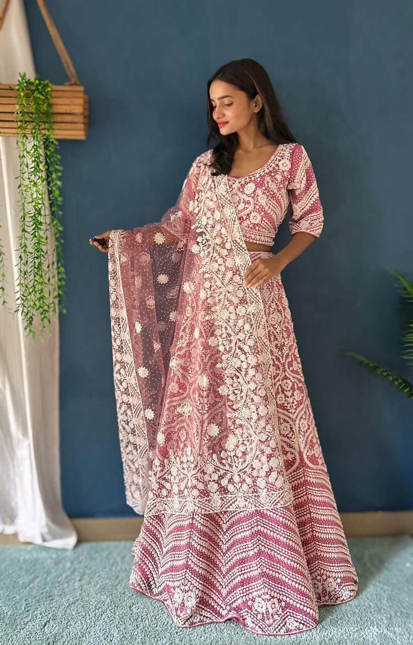 Lehenga Mart Designer Bollywood Style Wedding Wear Lehenga Choli - Baby-Pink