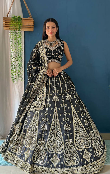 Lehenga Mart Designer Bollywood Style Wedding Wear Lehenga Choli - Black