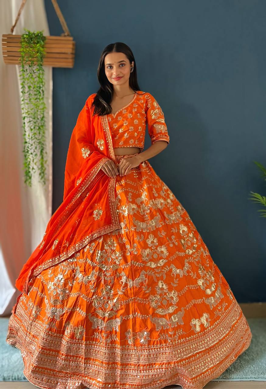 Lehenga Mart Designer Bollywood Style Wedding Wear Lehenga Choli - Orange